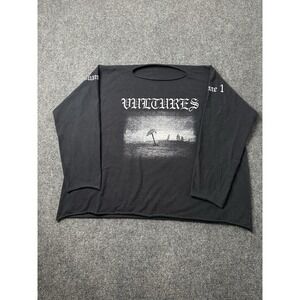 Mens Long Sleeve Kanye West Vultures Black Tracklist Tee, Size XL